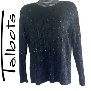 Talbots Petites Black Sequins 100% Silk Sweater Size S